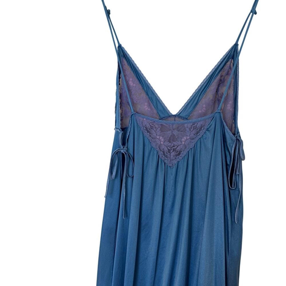 Vintage 80s Texsheen Blue Lace Maxi Nightgown Slip Dress - Picture 6 of 8
